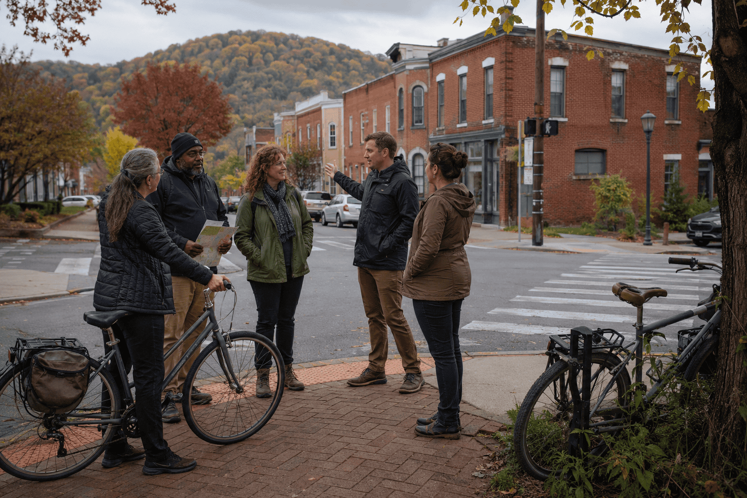 A bicycle is parked along a brick-lined downtown Berea street framed by mature trees with autumn leaves. Text announces the 2026 KBBC Annual Meeting, October 22–23, in Berea, Kentucky, and notes that it is free and open to the public.